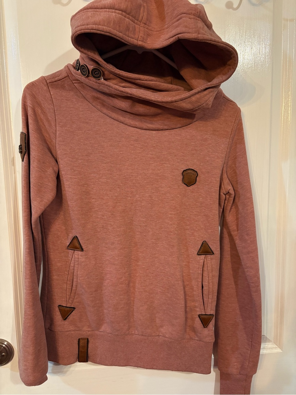 Naketano Dusty Rose Mauve Hooded Sweatshirt with Accent Patches